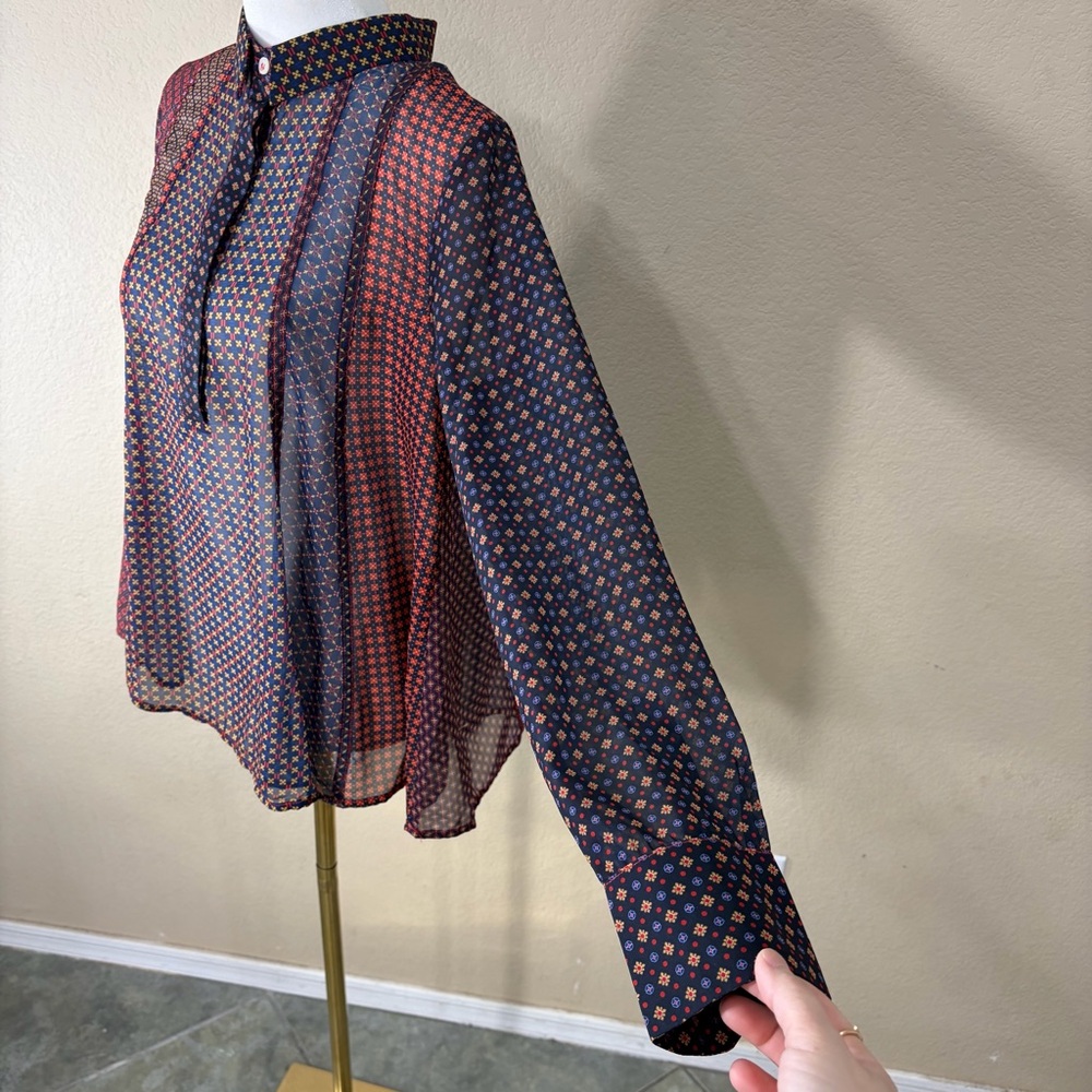 Gretchen Scott Multicolored Sheer Print Blouse Top Womens Sz S Casual Nightout - Picture 4 of 13